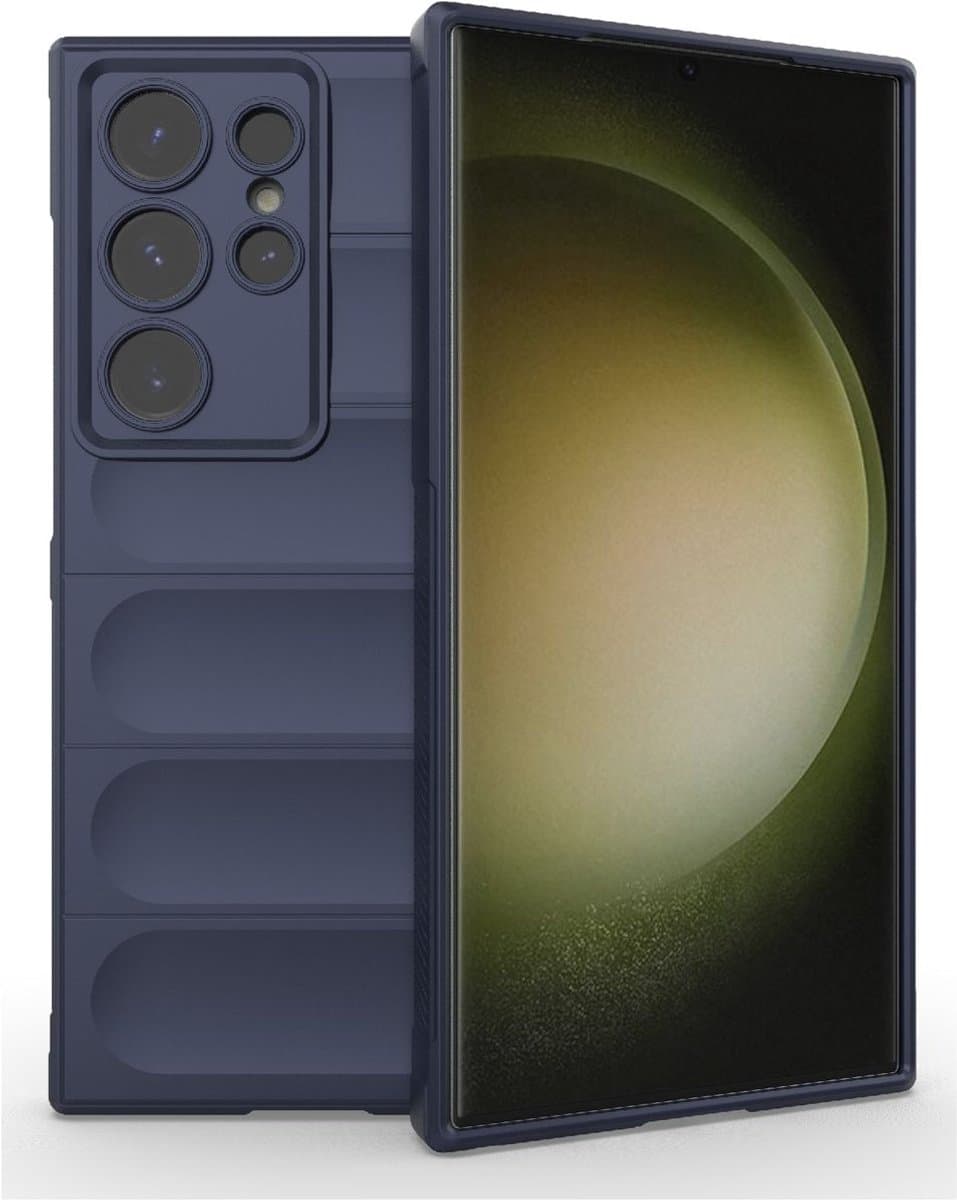 YPCd Bumpy Backcover Geschikt voor Samsung Galaxy S24 Ultra – Flexibel TPU & Gripvast Hoesje met Schokbescherming en Verhoogde Randen – Donkerblauw