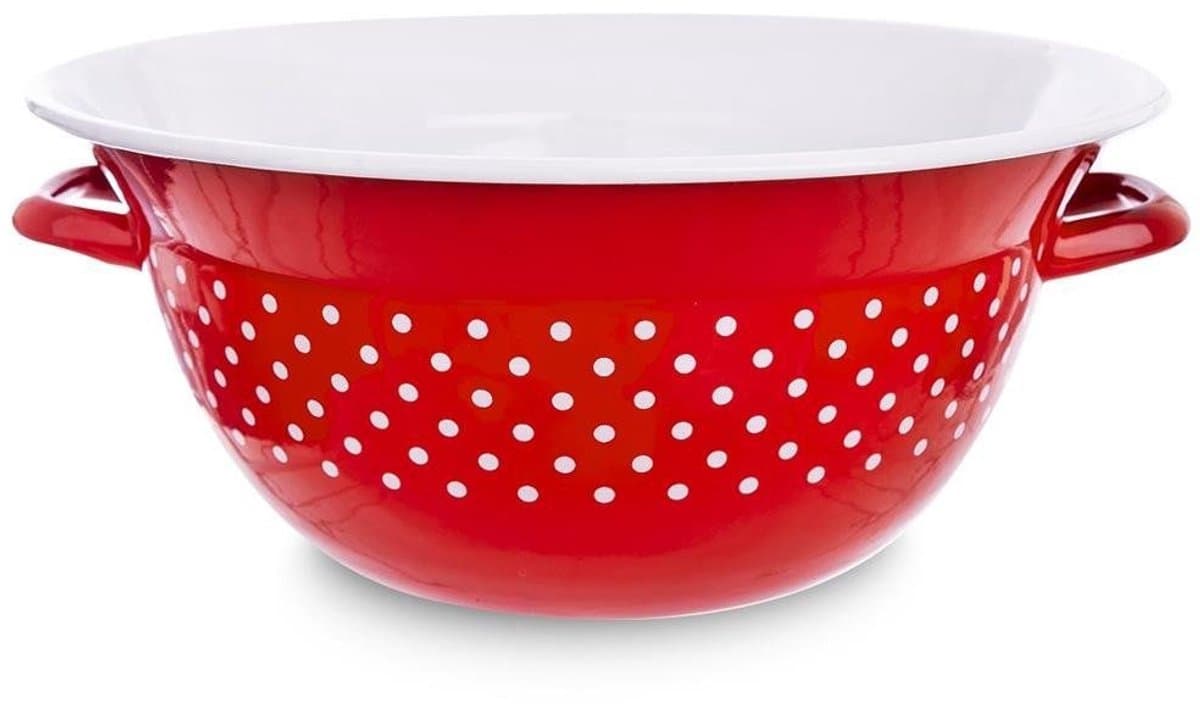 Orion - Retro Emaliowana Keukenkom - 26 cm - Rood met Witte Stippen - Vaatwasserbestendig