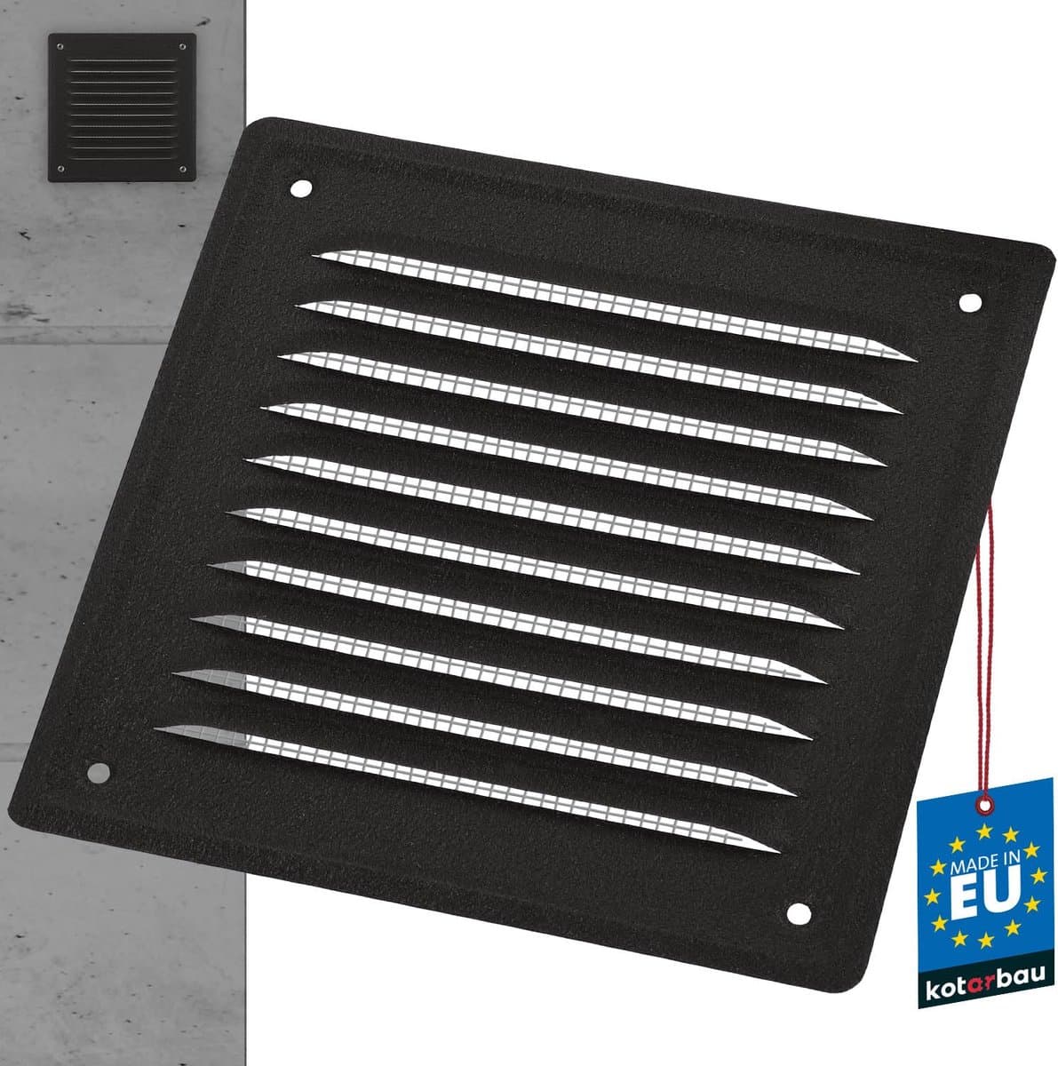 KOTARBAU Vierkant ventilatierooster, staal, 16,5x16,5 cm, grafietgrijs