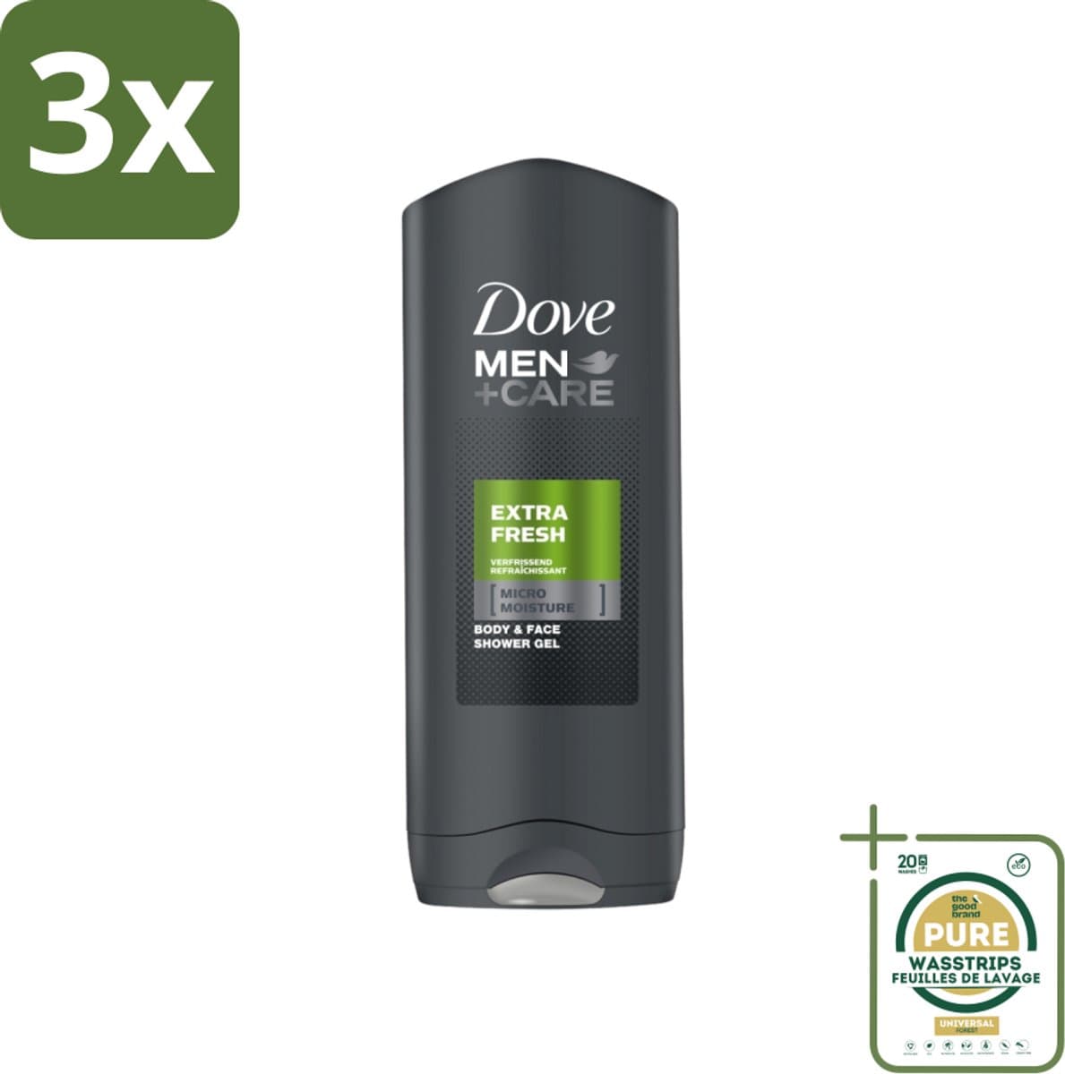 3 x Dove - Douchegel - Men+ Care Extra Fresh - Verfrissend en energiegevend - 250 ml - Grootverpakking - Douchegel - Huidbeschermend - Gevoelige Huid - Uitdroging - Kalmerend