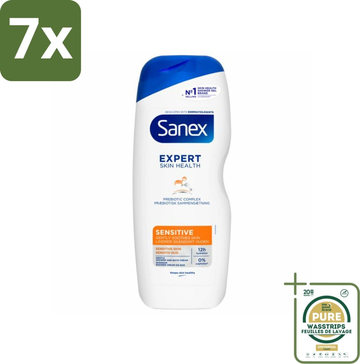 7 x Sanex - Douchegel - Dermo Sensitive - Voor Gevoelige Huid - 600 ml - Grootverpakking - Gevoelige Huid - Douchegel - Douchegel Gevoelige Huid - Douchegel Dermatologisch Getest - Douchegel Voor Gevoelige Huid