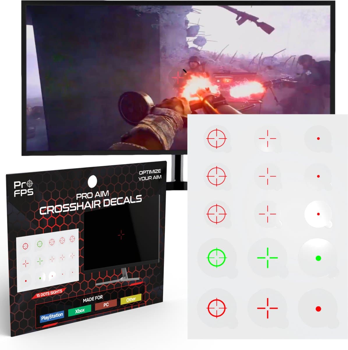 ProFPS Crosshair Decals – 15 Stickers – Aim Assist voor PS4, PS5 & PC
