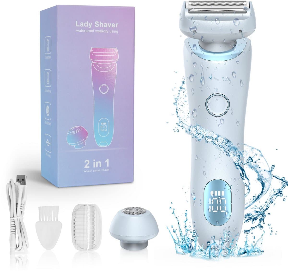 Elektrisch Scheerapparaat voor Vrouwen - Onthaarapparaat Vrouwen - IPX7 Waterdicht - 3D Zwevende Mesjes -3D Zwevende Mesjes - Lange Batterijduur (80 min) - Gezicht, Benen & Bikinilijn - Inclusief Verwisselbare Opzetstukken
