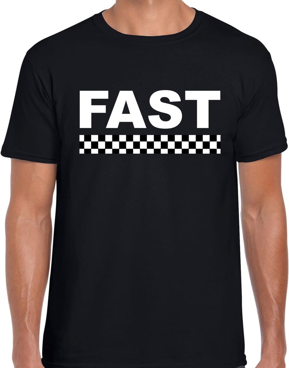 Fast coureur supporter / finish vlag t-shirt zwart voor heren - race autosport / motorsport thema / race supporter met finish vlag L