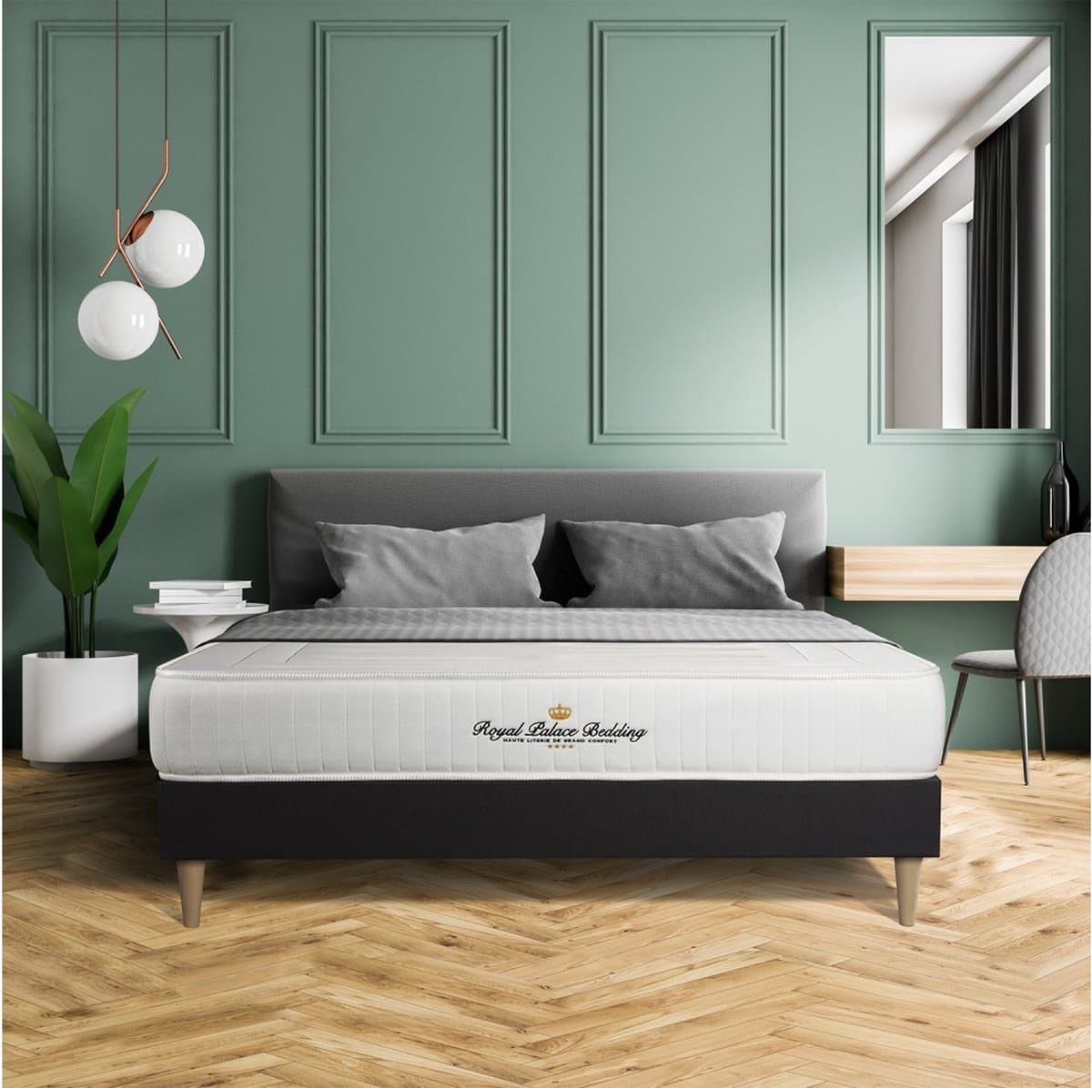 Complete boxspring met matras tweepersoons- Royal Palace Bedding Lancaster zwart - Pocketveren en traagschuim - 120 x 220 cm