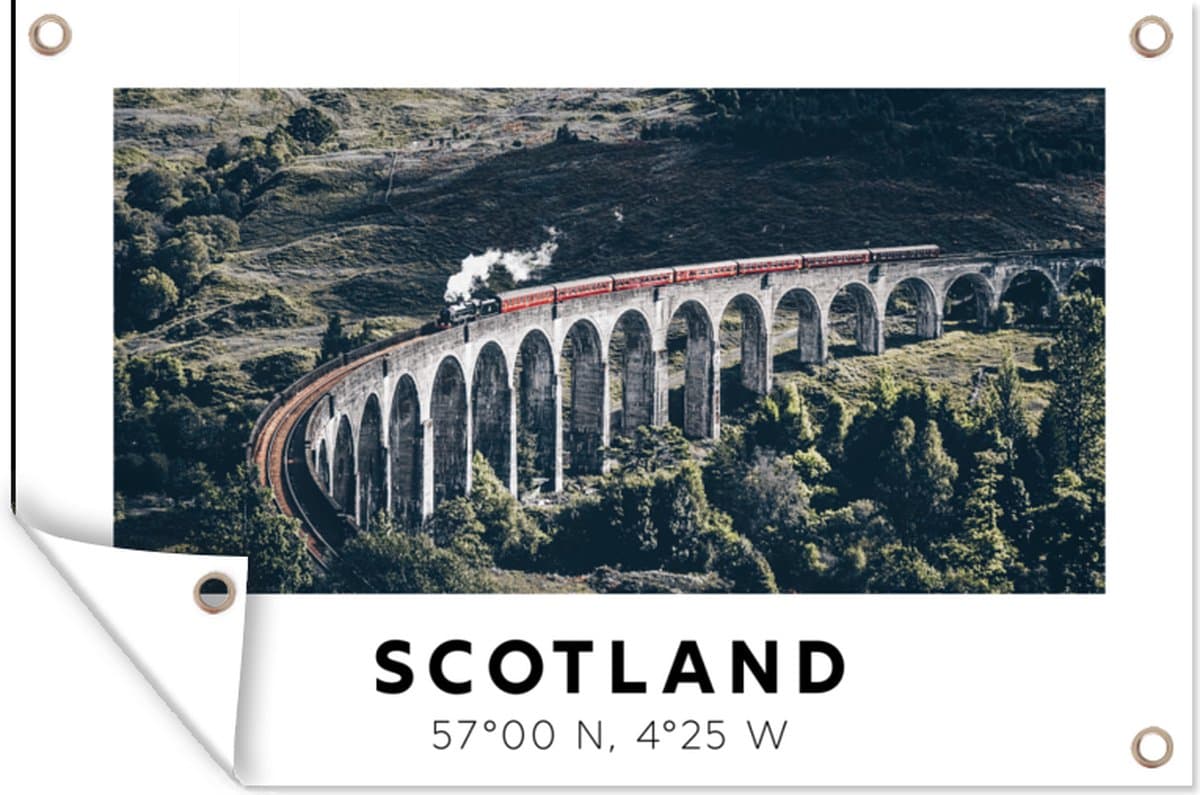 Tuinposters buiten Schotland - Trein - Vintage - Brug - 90x60 cm - Tuindoek