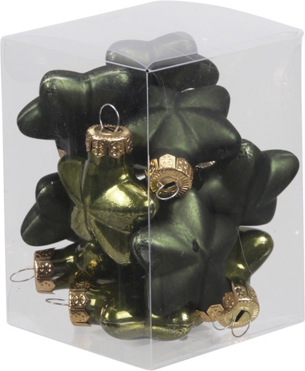 Othmar Decorations Kerstornamenten - sterren - 12x st - olijf groen - 4 cm - glas - kerstversiering