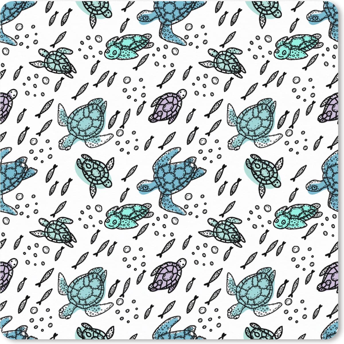 Muismat XXL 80x80 cm - Bureau onderlegger - Bureau mat Patronen - Schildpad - Vissen - Bureaumat - Gaming mousepad xl - Bureaulegger groot - Computer deskmat
