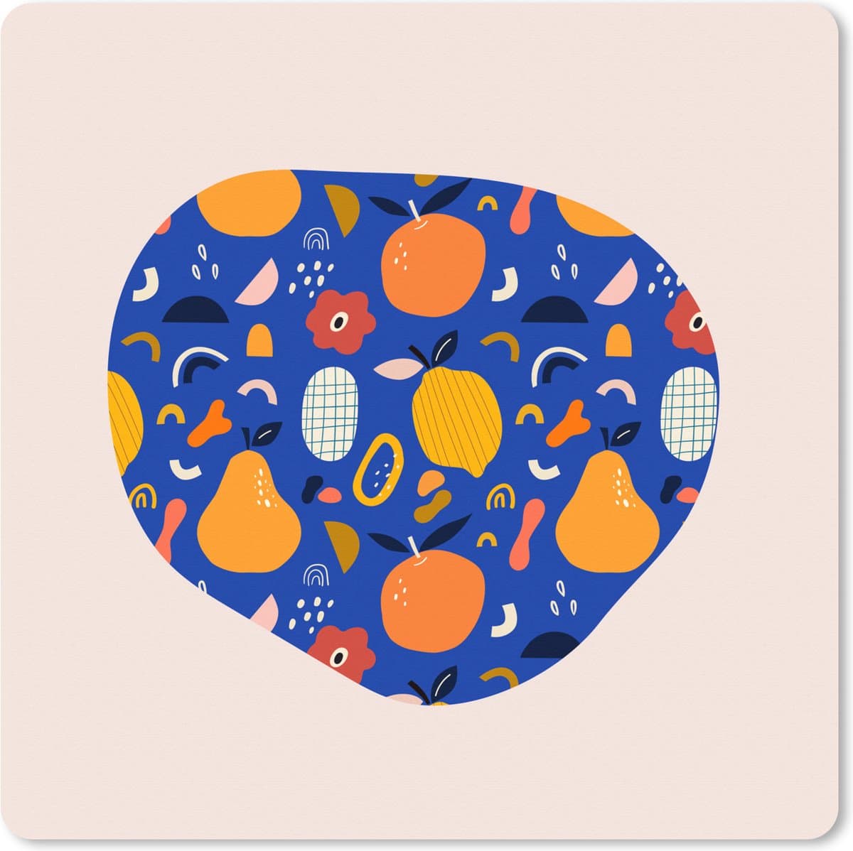 Muismat XXL 60x60 cm - Bureau onderlegger - Bureau mat Abstract - Fruit - Eten - Peer - Sinaasappel - Bureaumat - Gaming mousepad xl - Bureaulegger groot - Computer deskmat