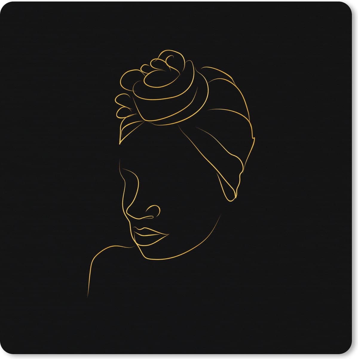 Muismat XXL 50x50 cm - Bureau onderlegger - Bureau mat Vrouw - Hoofddoek - Goud - Line art - Bureaumat - Gaming mousepad xl - Bureaulegger groot - Computer deskmat