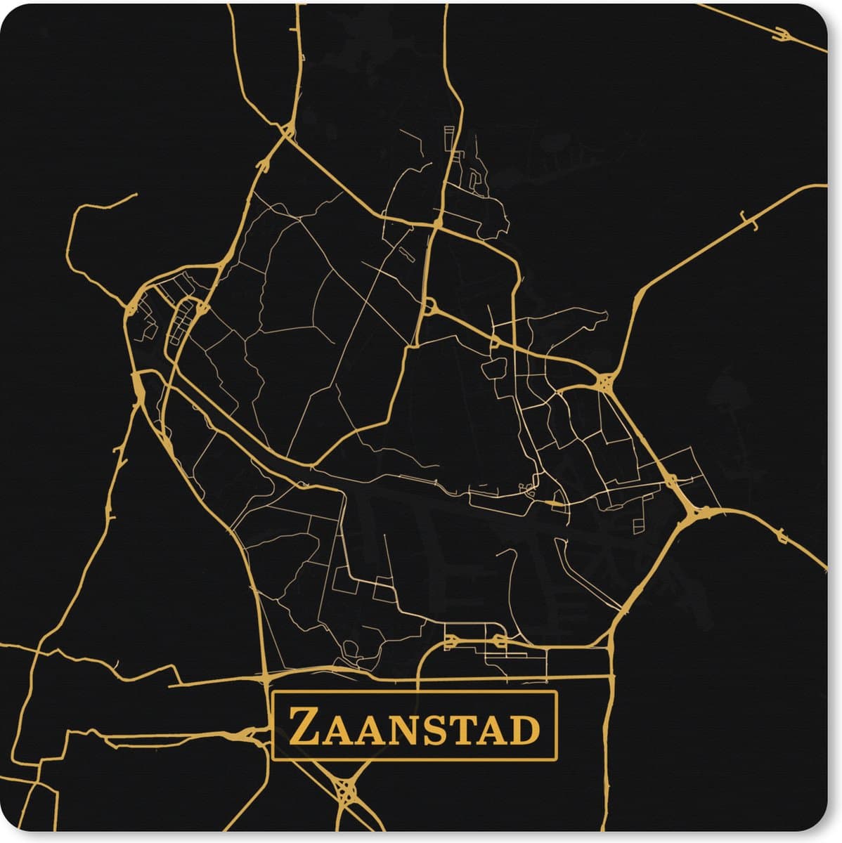 Muismat XXL 80x80 cm - Bureau onderlegger - Bureau mat Kaart - Zaanstad - Goud - Zwart - Bureaumat - Gaming mousepad xl - Bureaulegger groot - Computer deskmat
