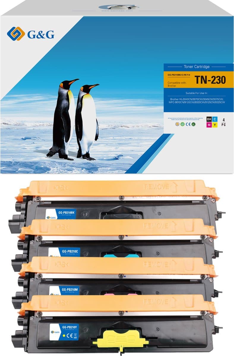 G&G TN230 Toner Compatibel met Brother TN-230 multipack - Huismerk- Zwart, Magenta, Cyaan, Geel