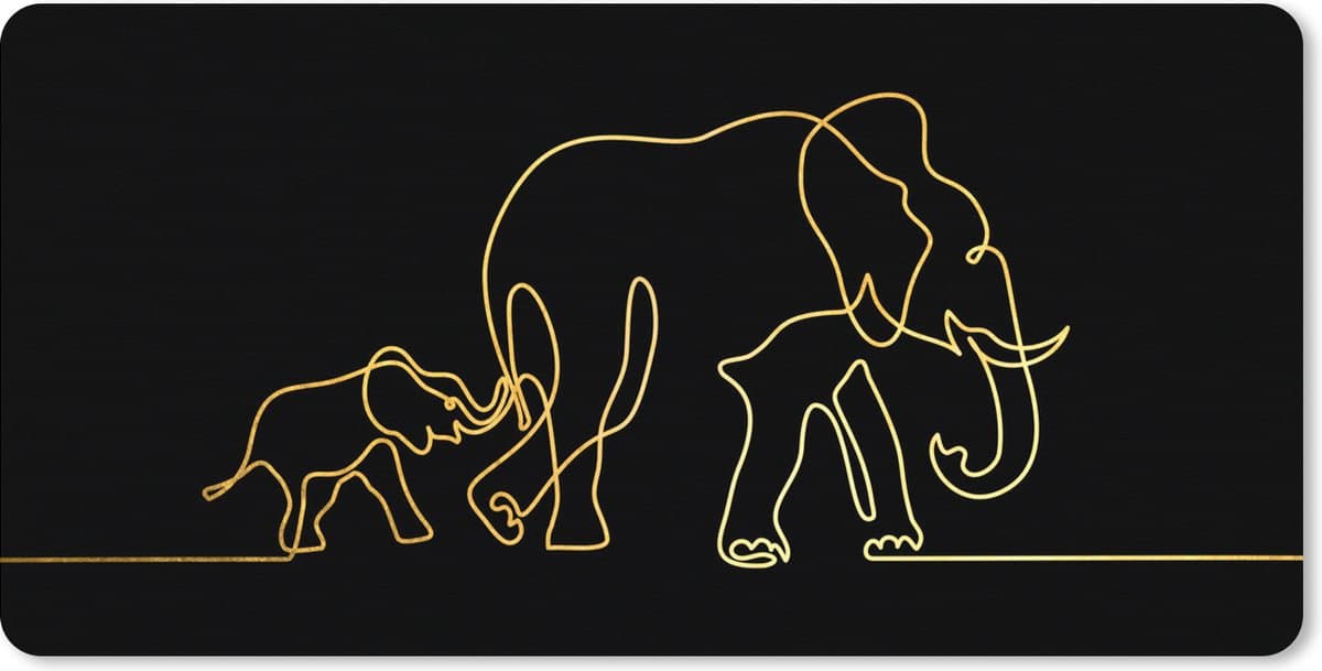 Muismat XXL 80x40 cm - Bureau onderlegger - Bureau mat Olifant - Goud - Zwart - Lijn - Simpel - Bureaumat - Gaming mousepad xl - Bureaulegger groot - Computer deskmat