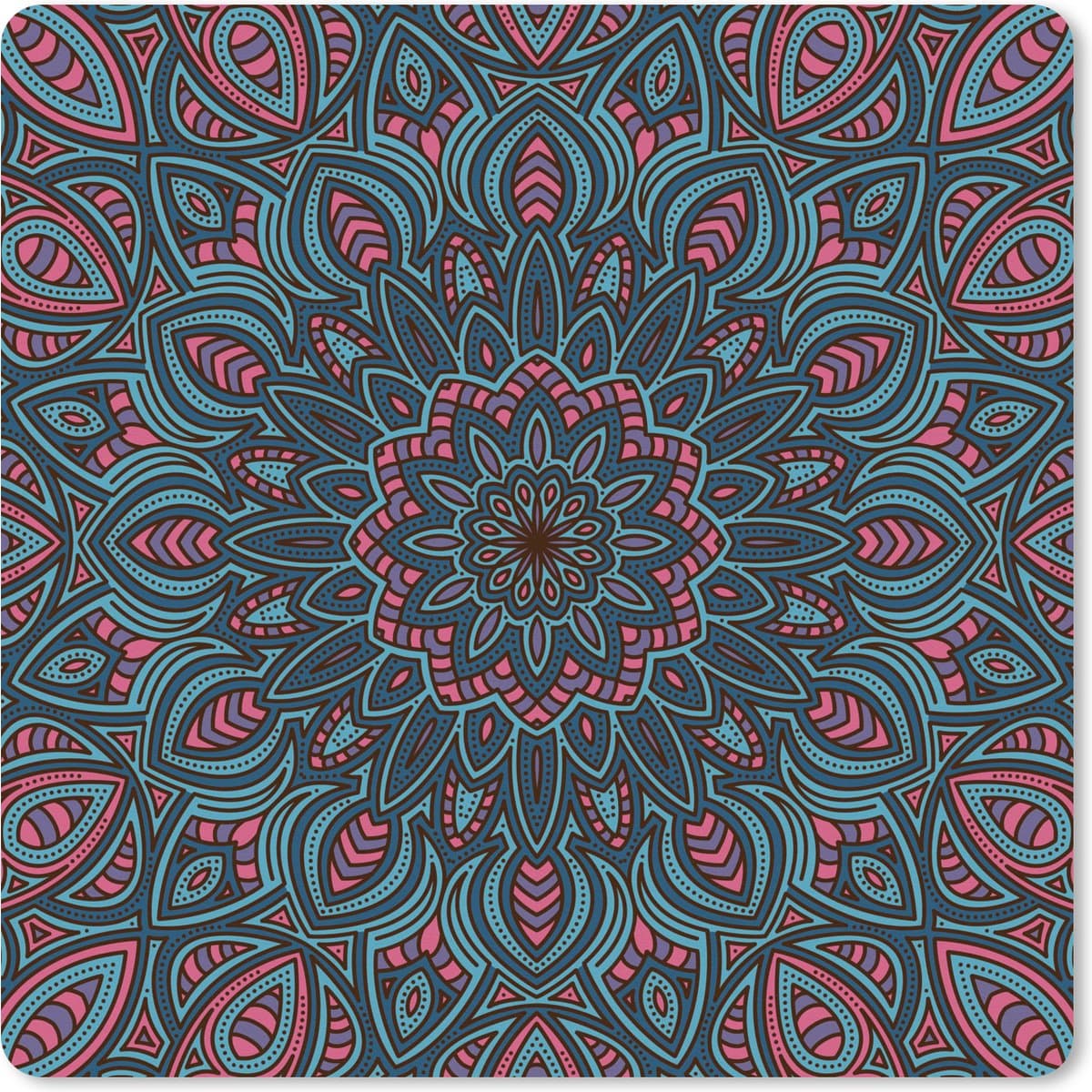 Muismat XXL 40x40 cm - Bureau onderlegger - Bureau mat Mandala met natuurvormen - Bureaumat - Gaming mousepad xl - Bureaulegger groot - Computer deskmat