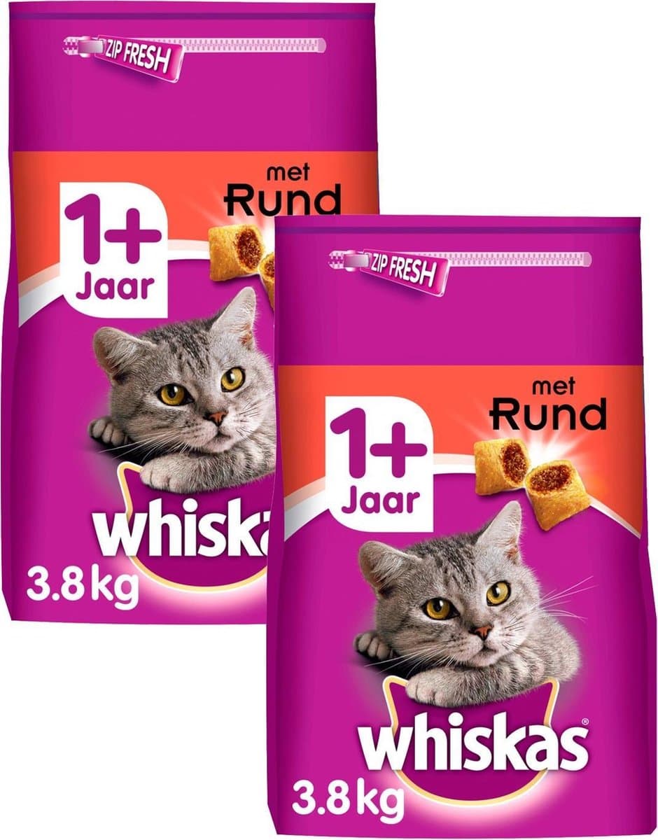 Whiskas Brokjes Adult Rund - Kattenvoer - 2 x 3,8 kg