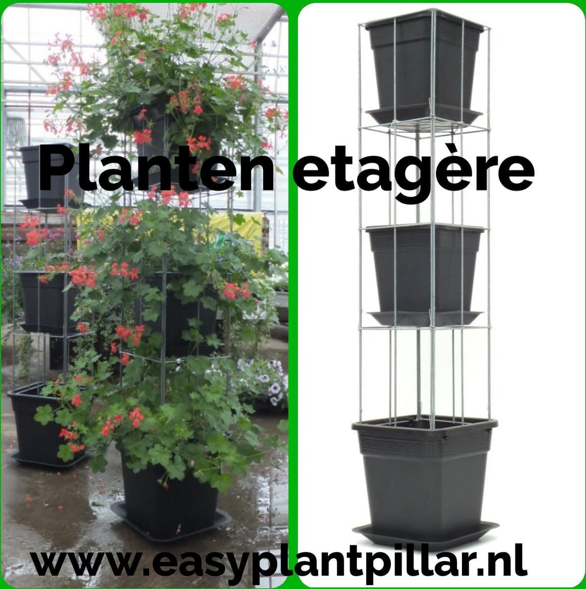 klimplantrek - Plantensteun - Draadrek- Etagère - Etagèrerek 1250 mm hoog met luxe kweekpotten en waterschotel.