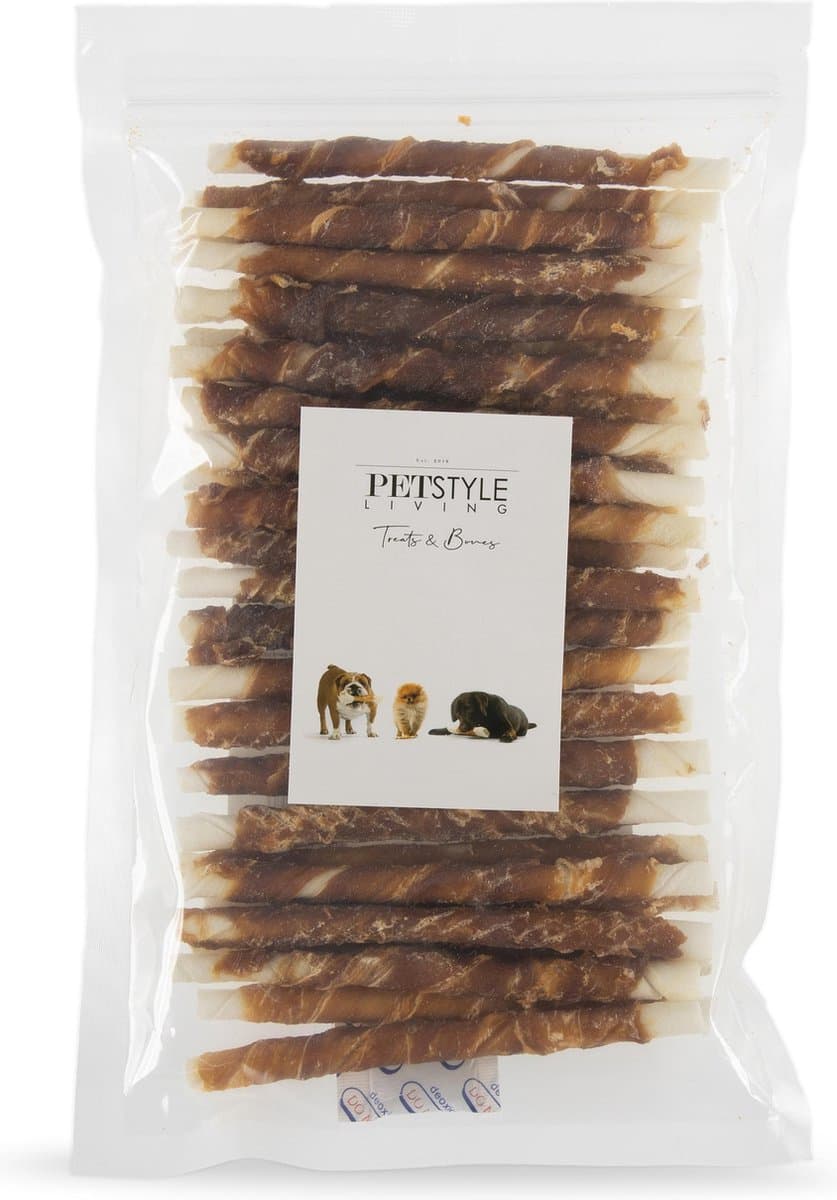Petstyle Living Gedraaide Sticks met Eend - Hondensnacks - 12,5cm - 30 Stuks - Kauwstaaf Hond