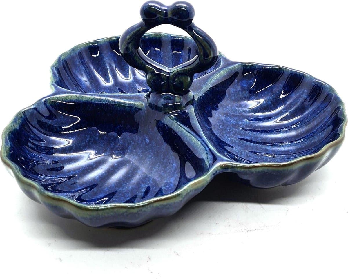Serveerschaal met 3 vakken - Serveerschaal met vakjes - Snackschaal met vakjes - Presenteerschaal - Hapjesschaal - Snackschaal - Etagère 3-vaks - Blauw