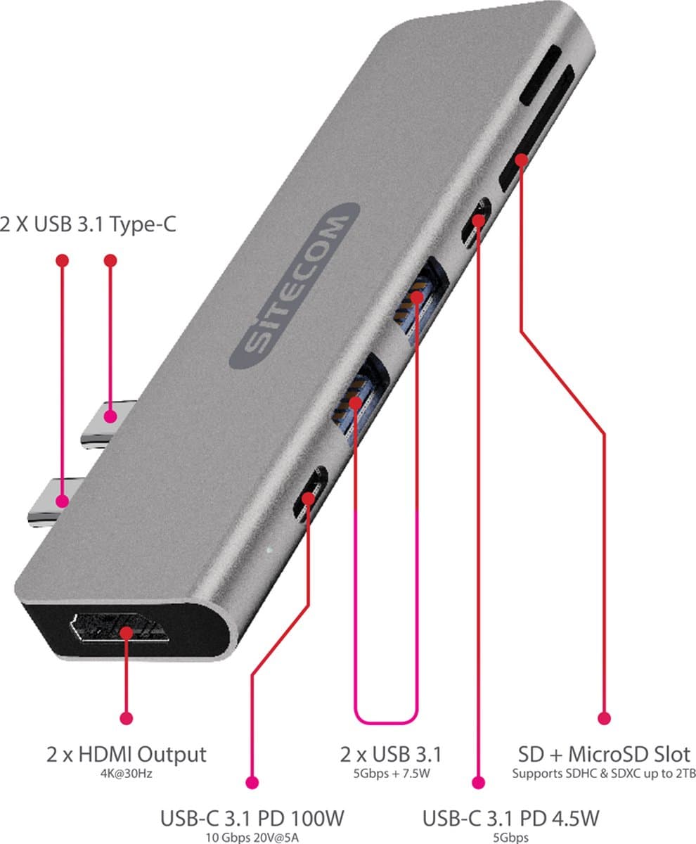 Sitecom CN-391 Dual USB-C Multiport Adapter