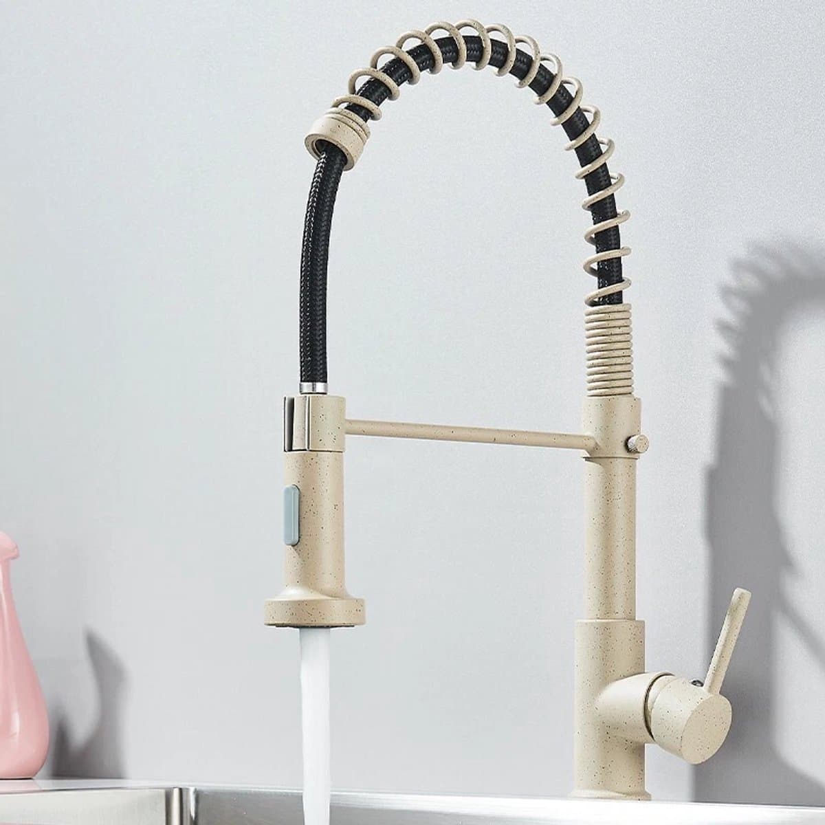 Waterkraan Keuken, Hogedruk Keukenkraan, Mengkraan Spoelbakarmatuur, Keukenkranen, kitchen faucet 360 Graden Draaibaar, Uitgerust met twee douchekoppen , gebroken wit‌