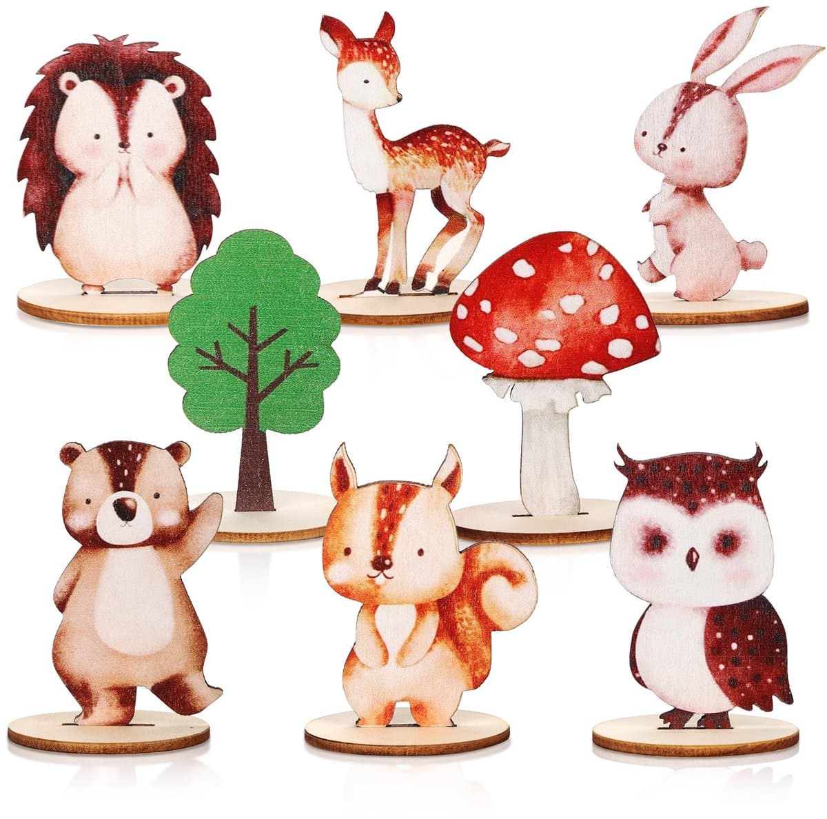 16Pcs Forest Animals Wooden Table Centerpieces with Wooden Base, Cute Forest Animals Tabletop Forest Animals Table Decorations for Baby Shower Birthday Party Home Decoration