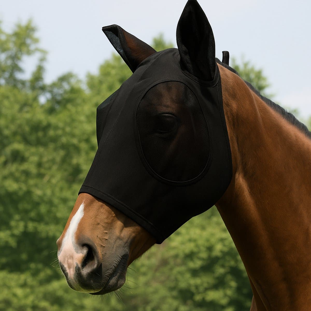 LuukyBB - Paarden Vliegenmasker - Zwart - Paarden Accessoires - Ademend Anti-vlieg met Oren Rijuitrusting - UV-Bescherming Paardenvliegmasker - Paardensportuitrusting