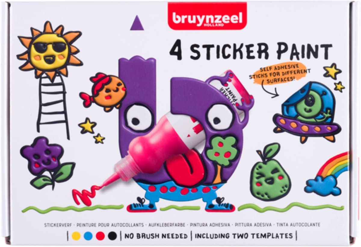 Bruynzeel Stickerverfset - 4 kleuren + 2 templates - Maak je eigen stickers