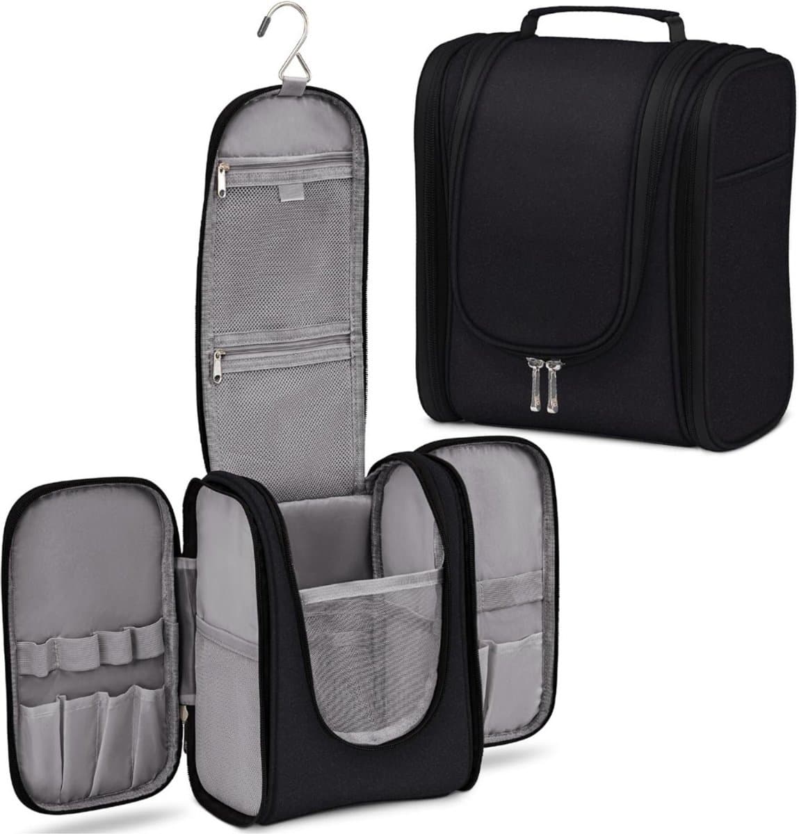 MMM® Toilettas met Haak - Packing Cubes - Toilettas - voor Vrouwen en Mannen - Ophangbaar - SaffierZwart - Grijs Interieur