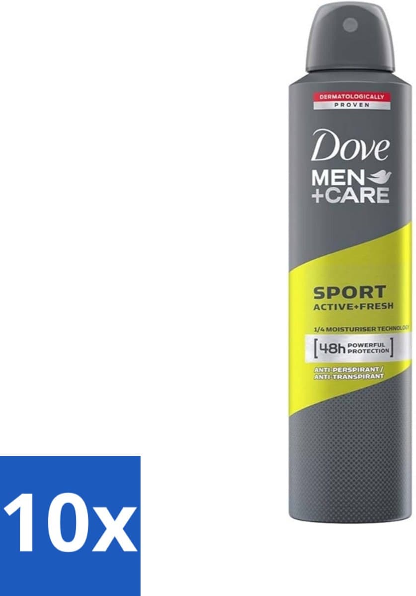 10 x Dove - Deodorant - Spray Men - Sport Active + Fresh - Energiek en verfrissend - 250 ml - Sport Deodorant - Energieke Geur - Anti-transpirant - Zweetbescherming - Frisheid