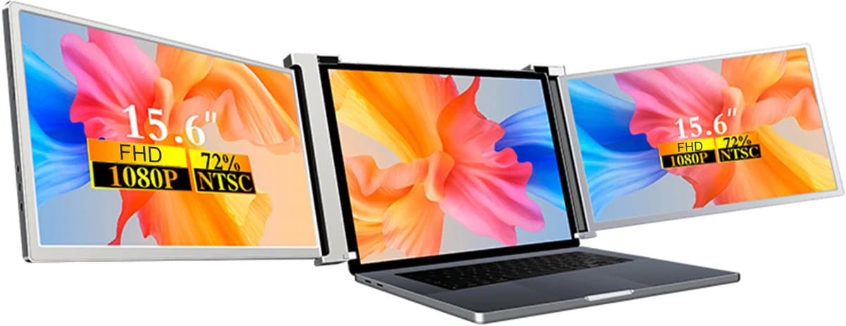 Fubzz Draagbare Monitor - 15 Inch Drievoudig Scherm - Laptopuitbreidingsscherm - 1920x1080 Resolutie - Eenvoudige Installatie - Zilver