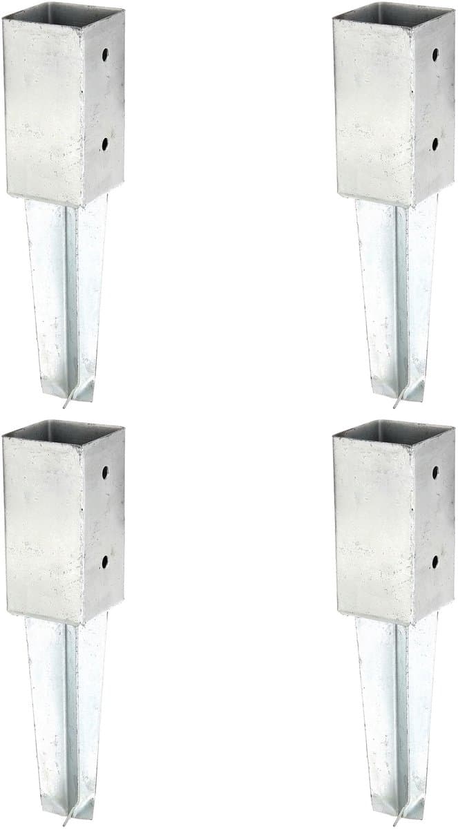 Alberts 4 x Bodenhülse voor vierkante houten palen, 71x71 mm, thermisch verzinkt, voor inbetonneren, lengte 350 mm