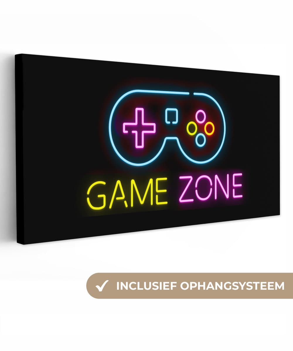 Canvas - Gaming - Game zone - Controller - Vintage - Neon - Gamen - 100x50 cm - Gaming room decoratie - Schilderijen op canvas