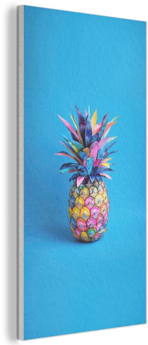 Akoestisch wandpaneel 40x80 cm - Vilt schilderij Ananas - Blauw - Tropisch - Vrolijk - Akoestische panelen - Geluidsdempende wanddecoratie - Geluidsisolatie woonkamer - Muurdecoratie geluidspanelen