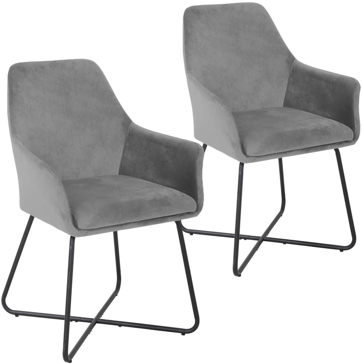 SVITA JOSIE Dining set van 2 eetkamerstoelen fauteuil - gestoffeerde stoel fluweel lichtgrijs
