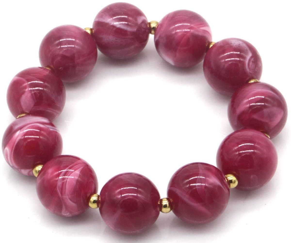 Elastische armband - RVS en acryl kralen - paars - dames - speels design