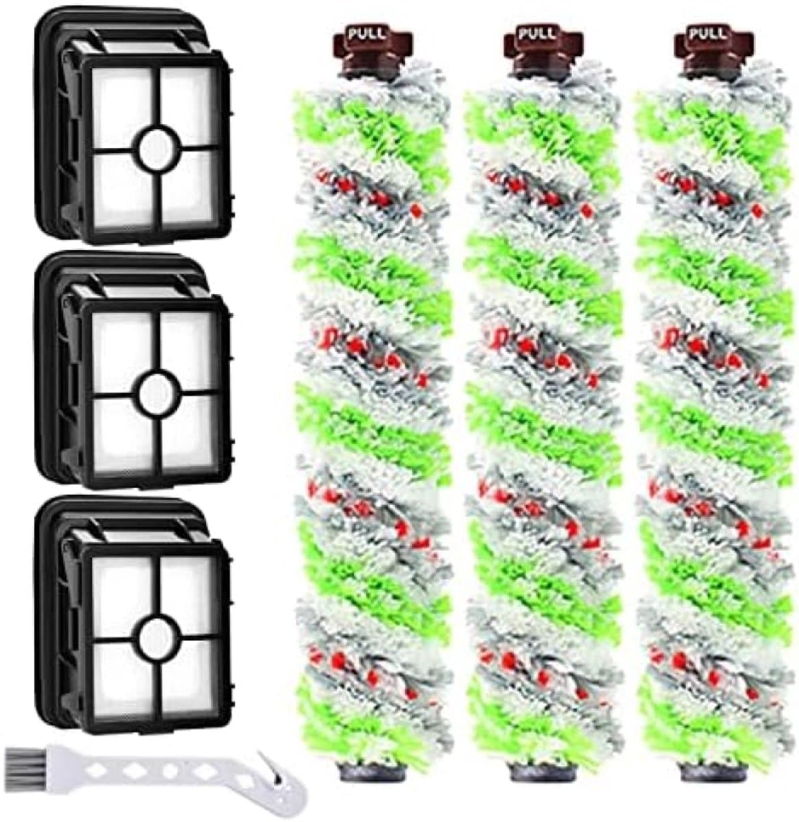 PromoHome 3-in-1 Reservefilterset en Borstelrollen voor Kruisstofzuigers - 3 Filters + 3 Microvezel Borstels - Geschikt voor Diverse Vloeroppervlakken en Huisdieren