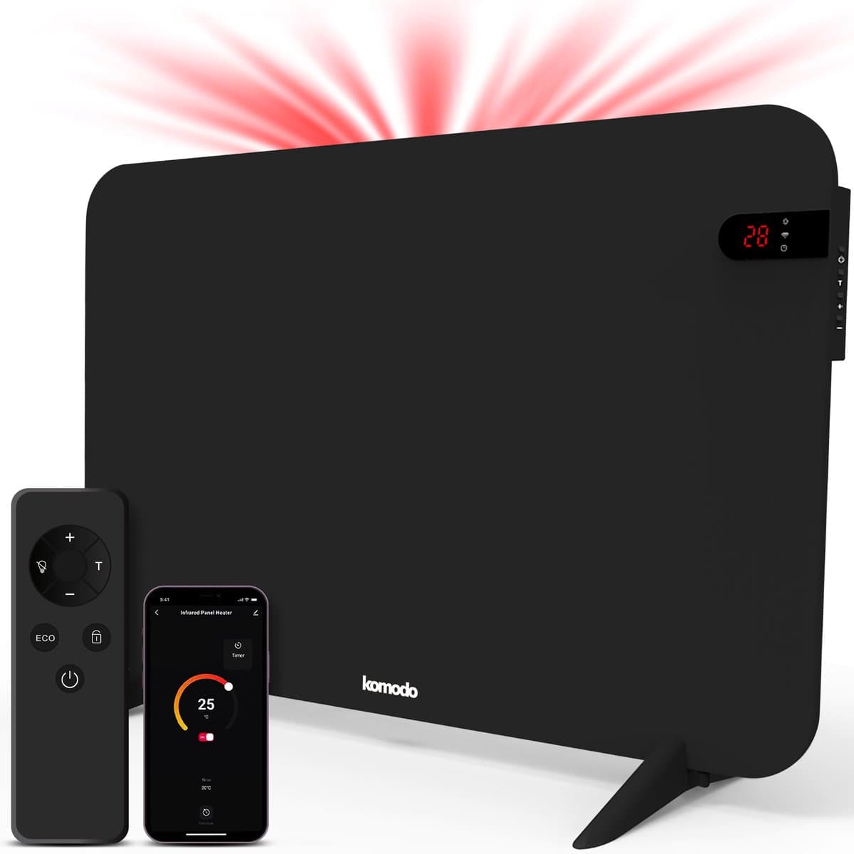 Komodo Infrarood Verwarmingspaneel - 450W - 72,5 x 45 cm - Verplaatsbaar & Hangend - Thermostaat - LED Display & WiFi App - Infrarood Verwarming, Elektrische Kachel, Paneel - Voor 15m2