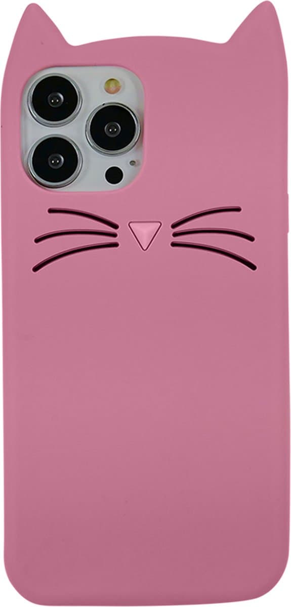 Peachy Schattige kat siliconen hoesje geschikt voor iPhone 15 Pro - roze