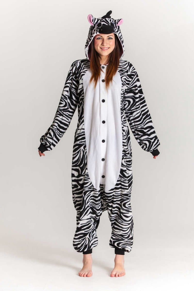 KIMU® Onesie Zebra Pakje - Maat 74-80 - Zebrapak Kostuum Zwart Wit Gestreept Pak - Peuter Boxpakje Pyjama Huispak Jongen Meisje Overall Fleece Festival