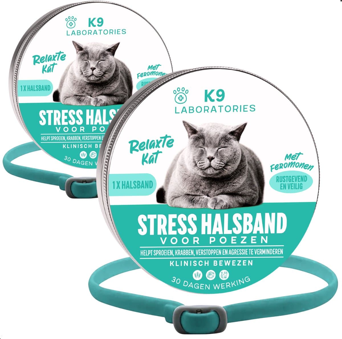 Feromonen halsband kat Turquoise - 2 stuks - Antistress middel voor katten - antistress halsband - feromonenhalsband kat