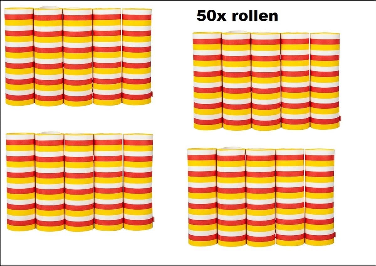 50x Rollen serpentines rood/wit/geel 4 meter - Carnaval festival optocht feest party serpentine Oeteldonk