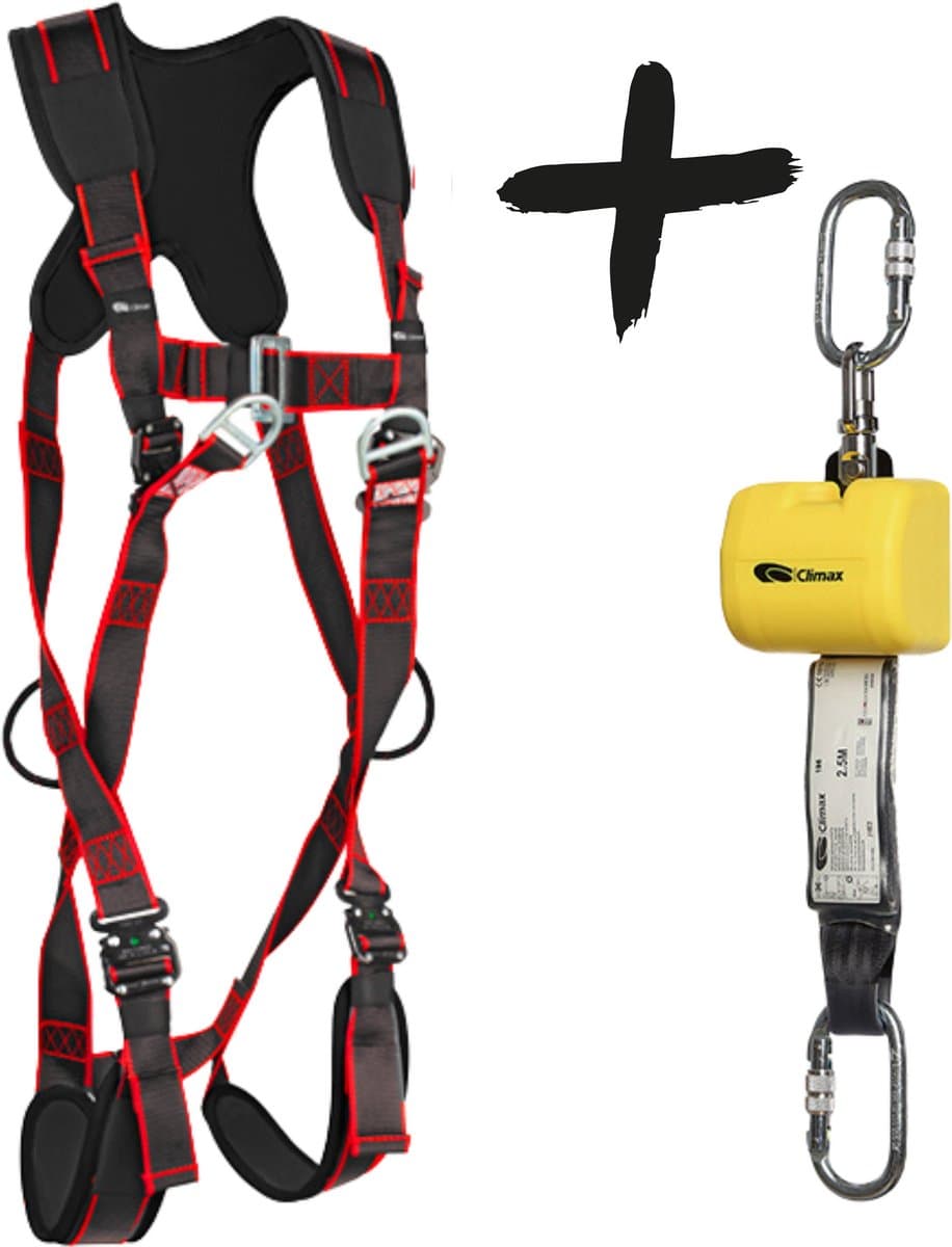 Valbeveiligingsset Harnas 21C met Valstopper - Veiligheidsharnas M-L-XL - Automatisch Valstopapparaat 2,5M - Complete Valbeveiliging Set