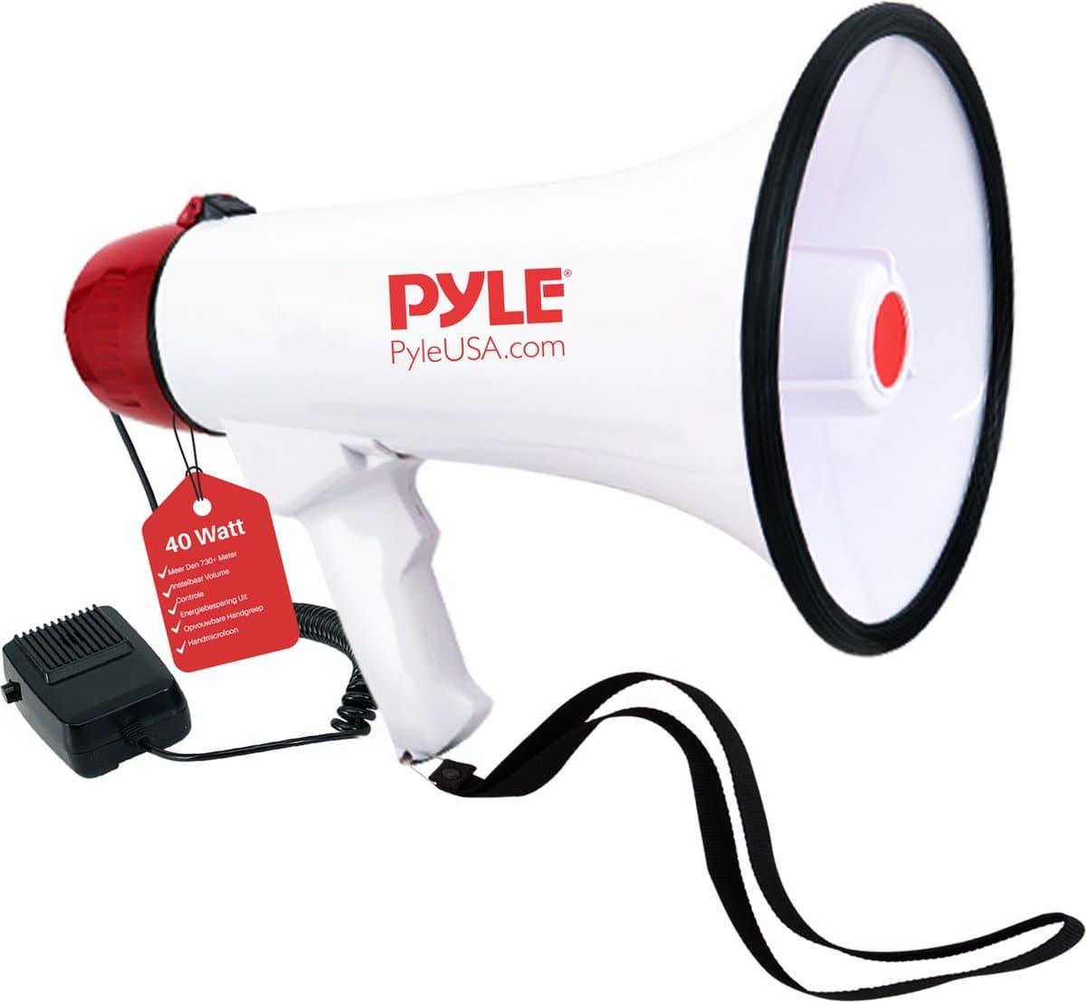 Pyle megafoon, 40 Watt professionele Luidspreker helder geluid & ergonomische grip, Multifunctioneel met gesprek, sirene, volumeregeling, afneembare handmicrofoon - binnen- en buitensporten, noodhulp