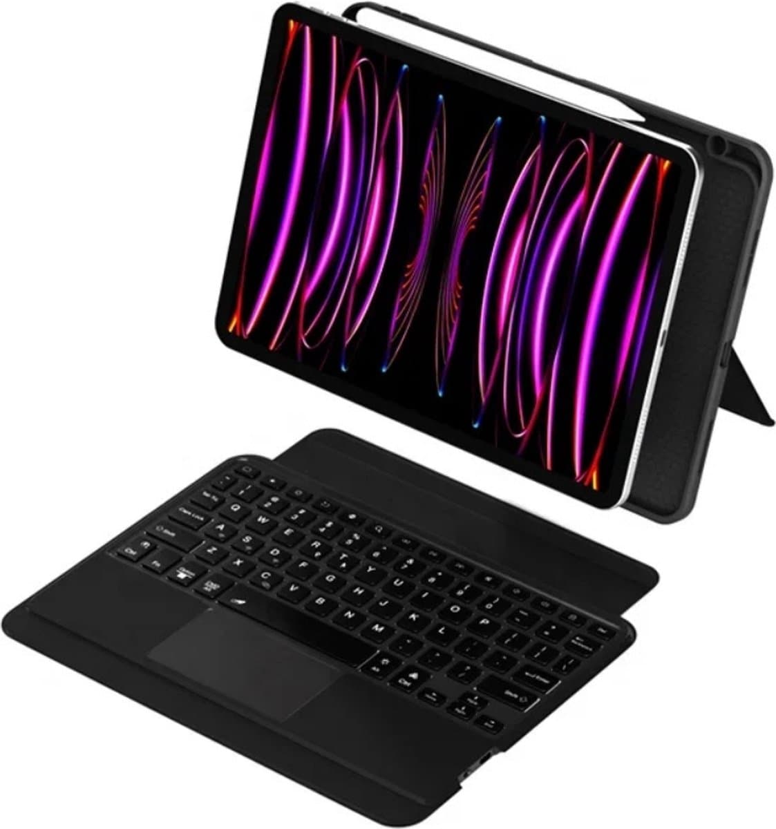 Mastersøn Toetsenbordhoes Geschikt voor Apple iPad Pro 13 Inch (2024) - Case met Trackpad & Verlichting - Potloodhouder - QWERTY - Zwart