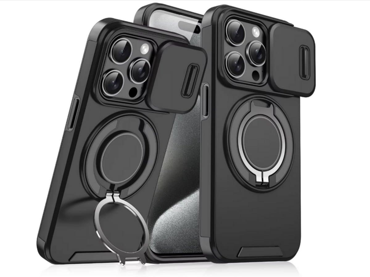 Magnetic Metal Ring Phone Cases for iPhone 16 Pro 15 Shockproof Waterproof Matte Mobile Phone Cases Black