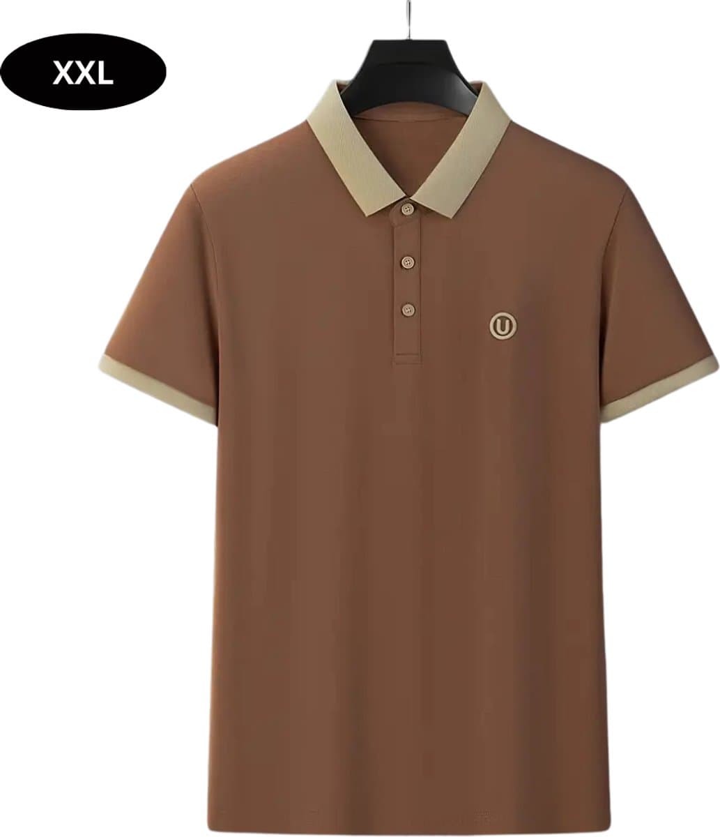 Livano Golf Shirt Heren - T-shirt - Golfkleding - Golfen - Golf Accessoires - Polo Shirt - Lichtbruin - Maat XXL