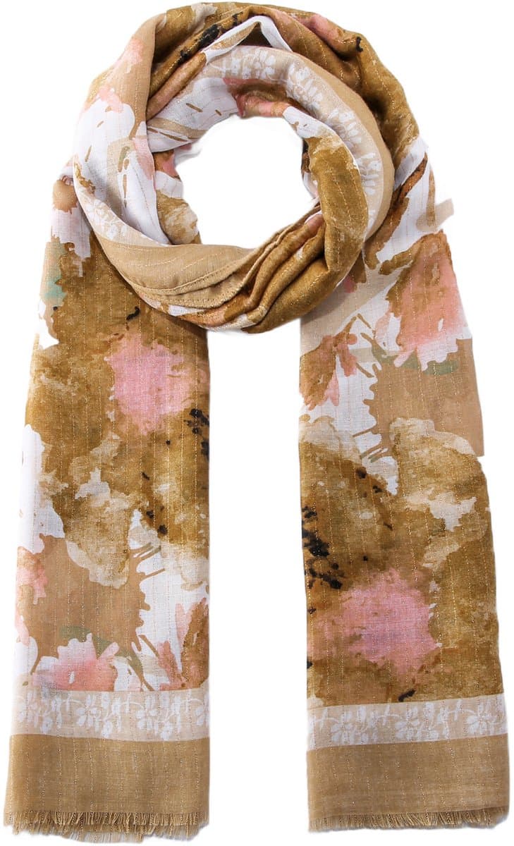 Emilie scarves - sjaal - bloemenprint - lang - glitter - beige