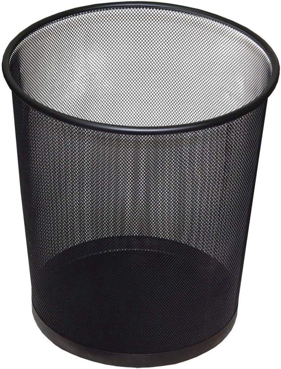 Ronde prullenbak voor kantoor - 12 liter - zwart - mesh