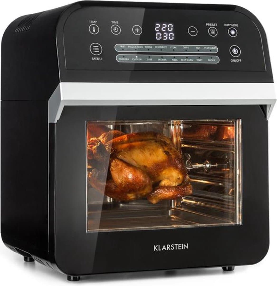 Klarstein AeroVital Cube – Heteluchtfriteuse, Airfryer zonder Olie, 50 tot 220 °C, Heteluchtfriteuse met 1600 Watt, 12 Liter Inhoud, Timer, 13 Programma’s, Zwart