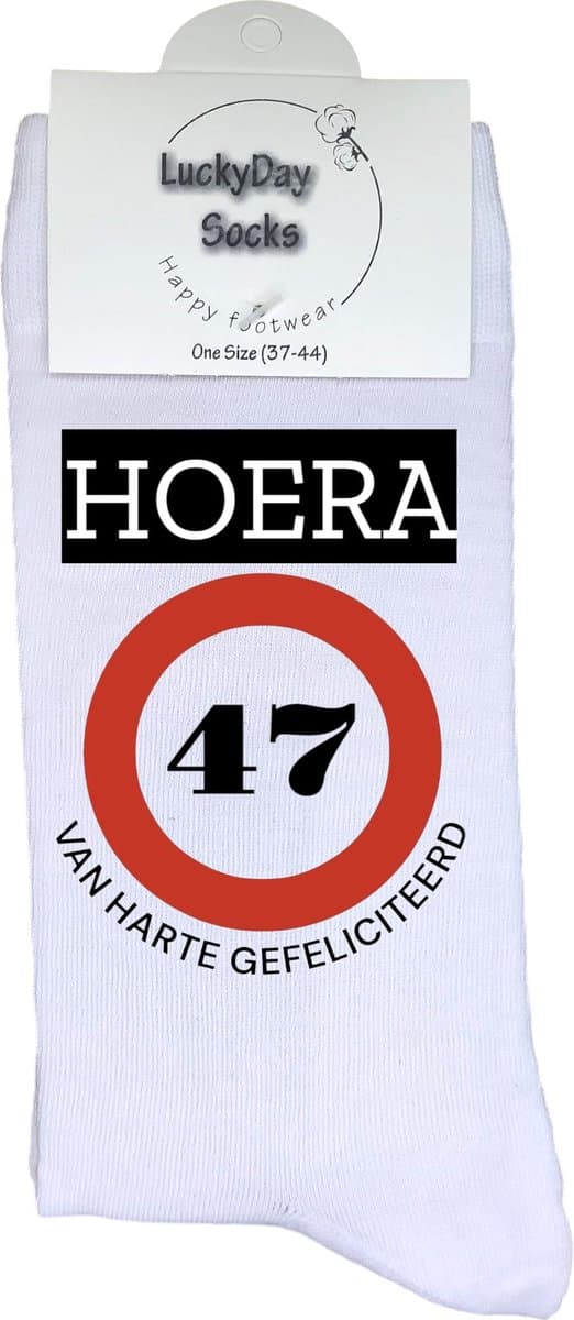 47 jaar Sokken - Gefeliciteerd - Jarig - Verjaardag - Grappige cadeau - Cadeau voor vrouw man - Kado - Verjaardags sokken - Verjaardags cadeau - Sokken waar je vrolijk van wordt - Maat 37-44